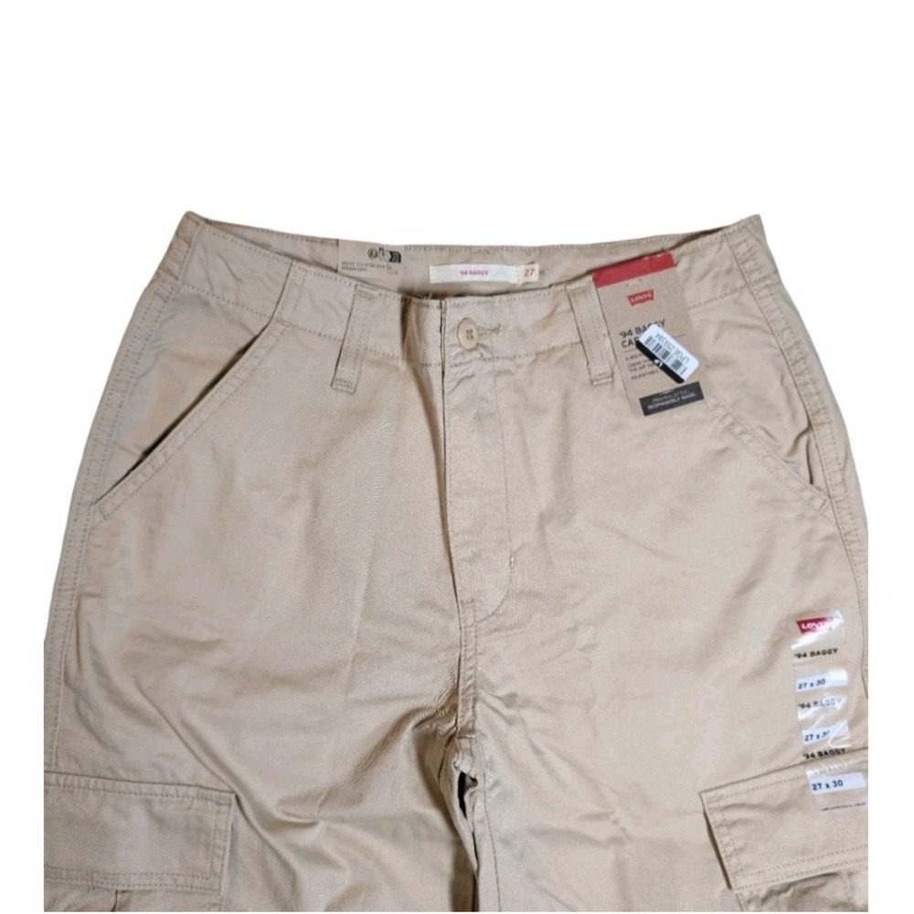 ⭐E5 Levi's 94 Baggy Cargo Pants Adjustable Hem - Size 27 × 30 - Khaki